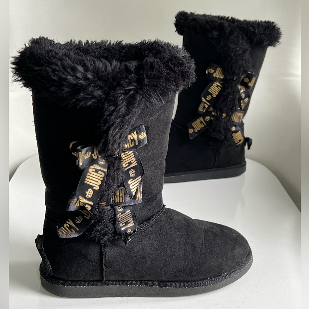 Juicy By Juicy Couture Womens Black Faux Fur Lined Winter Boots Flat Heel